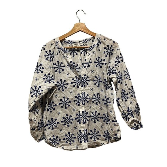 Hale Bob Blue & White Maevy Eyelete Button downs Top  Blouse Women's Blouse Size - Picture 2 of 8
